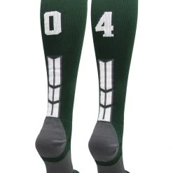 MadSportsStuff Dark Green Player ID Custom Number Over The Calf Socks For Softball Baseball Football Boys And Girls Softball Socks