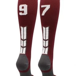 MadSportsStuff Maroon Player ID Custom Number Over The Calf Socks For Softball Baseball Football Boys And Girls Softball Socks