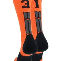 MadSportsStuff Orange And Black Player ID Custom Number Crew Socks For Basketball Lacrosse Volleyball Boys And Girls