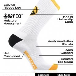 TCK All Schools Iowa Hawkeyes Socks Basic Crew White Socks