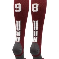 MadSportsStuff Softball Socks Maroon Player ID Custom Number Over The Calf Socks For Softball Baseball Football Boys And Girls