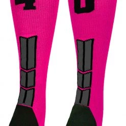 MadSportsStuff Baseball Socks Neon Pink And Black Player ID Custom Number Over The Calf Socks For Softball Baseball Football Boys And Girls