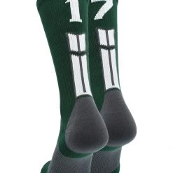 MadSportsStuff Dark Green Player ID Custom Number Crew Socks For Basketball Lacrosse Volleyball Boys And Girls Volleyball Socks