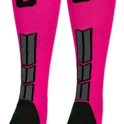 MadSportsStuff Neon Pink And Black Player ID Custom Number Over The Calf Socks For Softball Baseball Football Boys And Girls Baseball Socks