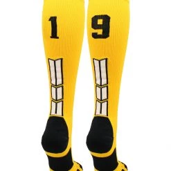 MadSportsStuff Gold Player ID Custom Number Over The Calf Socks For Softball Baseball Football Boys And Girls Softball Socks