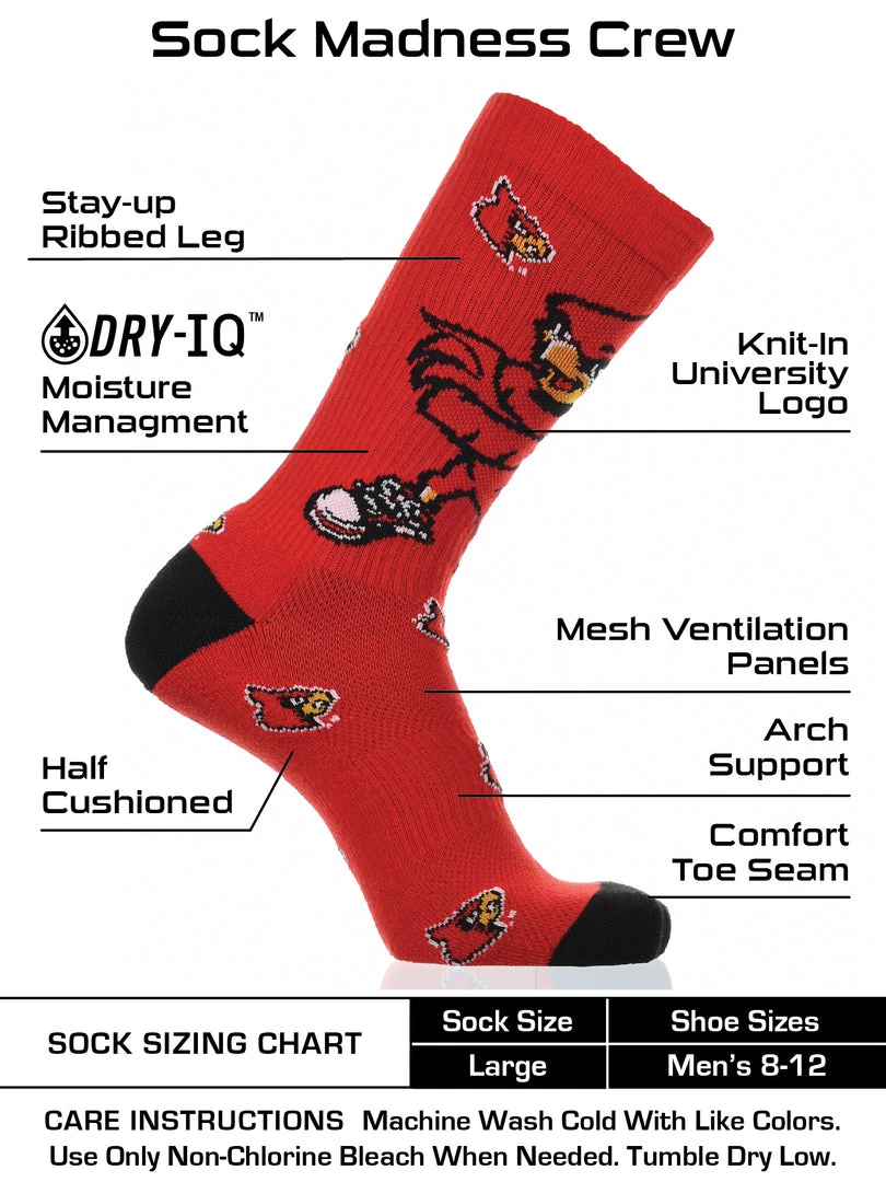 TCK All Schools Louisville Cardinals Socks Crew Length Sock Mayhem 3 TCK All Schools Louisville Cardinals Socks Crew Length Sock Mayhem