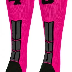 MadSportsStuff Neon Pink And Black Player ID Custom Number Over The Calf Socks For Softball Baseball Football Boys And Girls Baseball Socks