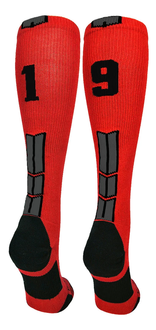 MadSportsStuff Red And Black Player ID Custom Number Over The Calf Socks For Softball Baseball Football Boys And Girls Baseball Socks 60 MadSportsStuff Red And Black Player ID Custom Number Over The Calf Socks For Softball Baseball Football Boys And Girls Baseball Socks