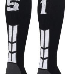 MadSportsStuff Black Player ID Custom Number Over The Calf Socks For Softball Baseball Football Boys And Girls