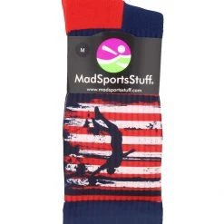 MadSportsStuff USA Basketball Socks With American Flag And Player Crew Length