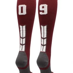MadSportsStuff Maroon Player ID Custom Number Over The Calf Socks For Softball Baseball Football Boys And Girls Softball Socks