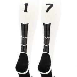 MadSportsStuff White Player ID Custom Number Over The Calf Socks For Softball Baseball Football Boys And Girls Softball Socks