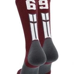MadSportsStuff Maroon Player ID Custom Number Crew Socks For Basketball Lacrosse Volleyball Boys And Girls