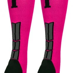 MadSportsStuff Neon Pink And Black Player ID Custom Number Over The Calf Socks For Softball Baseball Football Boys And Girls Baseball Socks