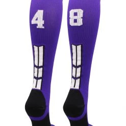 MadSportsStuff Purple Player ID Custom Number Over The Calf Socks For Softball Baseball Football Boys And Girls Softball Socks