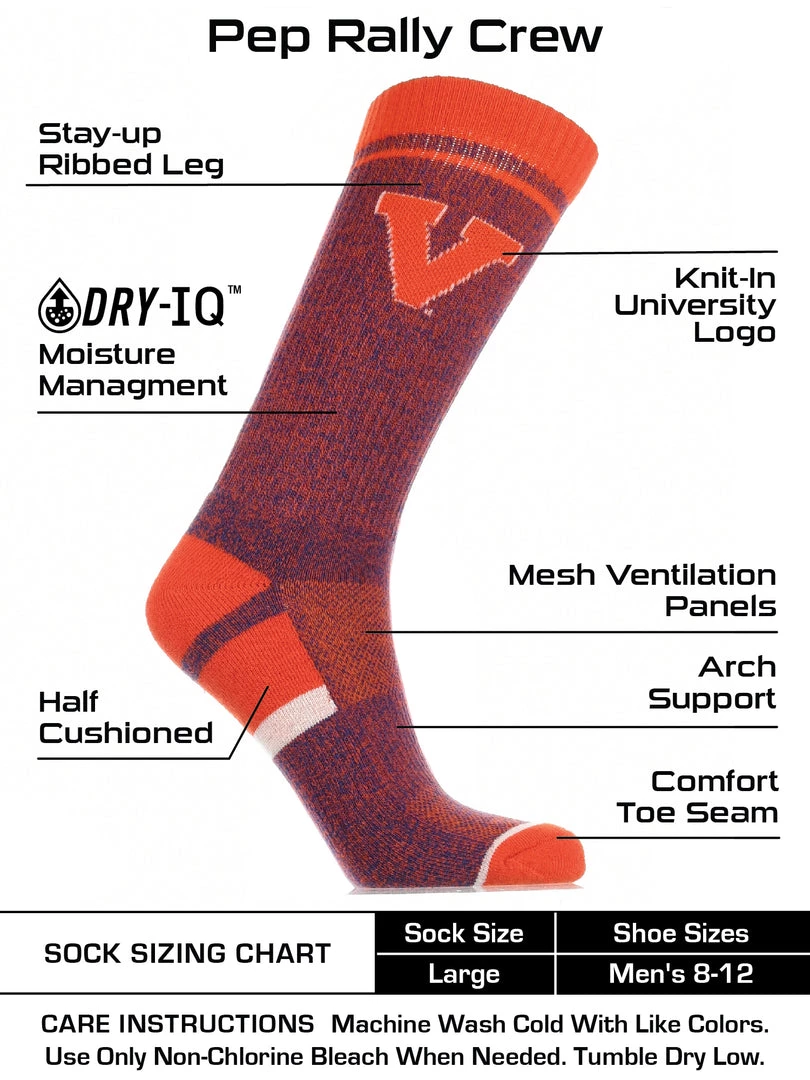 TCK Virginia Cavaliers Socks Victory Parade Crew Length 3 TCK Virginia Cavaliers Socks Victory Parade Crew Length