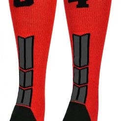 MadSportsStuff Red And Black Player ID Custom Number Over The Calf Socks For Softball Baseball Football Boys And Girls Baseball Socks