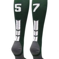 MadSportsStuff Dark Green Player ID Custom Number Over The Calf Socks For Softball Baseball Football Boys And Girls