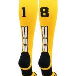 MadSportsStuff Gold Player ID Custom Number Over The Calf Socks For Softball Baseball Football Boys And Girls Softball Socks