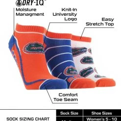 TCK All Schools Florida Gators No Show Socks Full Field 3 Pack