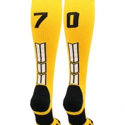 MadSportsStuff Gold Player ID Custom Number Over The Calf Socks For Softball Baseball Football Boys And Girls Softball Socks