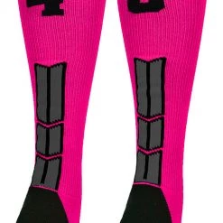 MadSportsStuff Baseball Socks Neon Pink And Black Player ID Custom Number Over The Calf Socks For Softball Baseball Football Boys And Girls