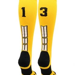MadSportsStuff Gold Player ID Custom Number Over The Calf Socks For Softball Baseball Football Boys And Girls Softball Socks