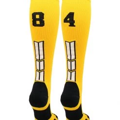 MadSportsStuff Gold Player ID Custom Number Over The Calf Socks For Softball Baseball Football Boys And Girls