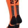 MadSportsStuff Orange And Black Player ID Custom Number Crew Socks For Basketball Lacrosse Volleyball Boys And Girls