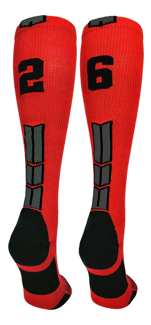 MadSportsStuff Red And Black Player ID Custom Number Over The Calf Socks For Softball Baseball Football Boys And Girls Baseball Socks 104 MadSportsStuff Red And Black Player ID Custom Number Over The Calf Socks For Softball Baseball Football Boys And Girls Baseball Socks