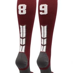 MadSportsStuff Maroon Player ID Custom Number Over The Calf Socks For Softball Baseball Football Boys And Girls Softball Socks