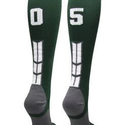 MadSportsStuff Dark Green Player ID Custom Number Over The Calf Socks For Softball Baseball Football Boys And Girls Softball Socks