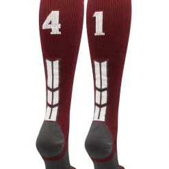MadSportsStuff Softball Socks Maroon Player ID Custom Number Over The Calf Socks For Softball Baseball Football Boys And Girls