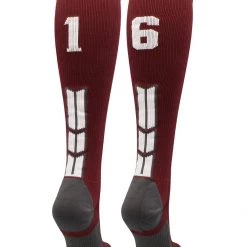 MadSportsStuff Softball Socks Maroon Player ID Custom Number Over The Calf Socks For Softball Baseball Football Boys And Girls