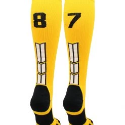 MadSportsStuff Gold Player ID Custom Number Over The Calf Socks For Softball Baseball Football Boys And Girls Softball Socks