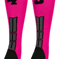 MadSportsStuff Neon Pink And Black Player ID Custom Number Over The Calf Socks For Softball Baseball Football Boys And Girls Baseball Socks