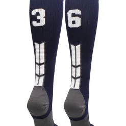 MadSportsStuff Navy Player ID Custom Number Over The Calf Socks For Softball Baseball Football Boys And Girls Softball Socks