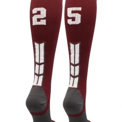 MadSportsStuff Maroon Player ID Custom Number Over The Calf Socks For Softball Baseball Football Boys And Girls Softball Socks