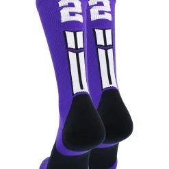 MadSportsStuff Purple Player ID Custom Number Crew Socks For Basketball Lacrosse Volleyball Boys And Girls