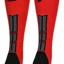 MadSportsStuff Baseball Socks Red And Black Player ID Custom Number Over The Calf Socks For Softball Baseball Football Boys And Girls