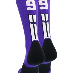 MadSportsStuff Purple Player ID Custom Number Crew Socks For Basketball Lacrosse Volleyball Boys And Girls