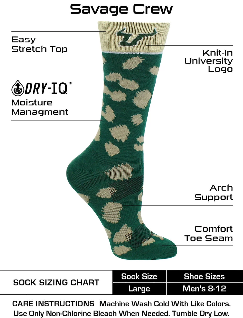 TCK All Schools USF Bulls Socks Womens Savage Crew Socks 3 TCK All Schools USF Bulls Socks Womens Savage Crew Socks