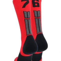 MadSportsStuff Red And Black Player ID Custom Number Crew Socks For Basketball Lacrosse Volleyball Boys And Girls Volleyball Socks