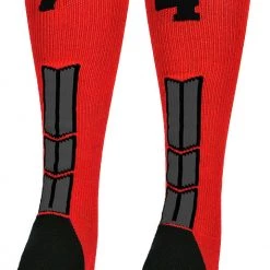 MadSportsStuff Red And Black Player ID Custom Number Over The Calf Socks For Softball Baseball Football Boys And Girls Baseball Socks