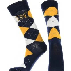 TCK All Schools Michigan Wolverines Argyle Dress Socks NCAA Fanwear Crew Length