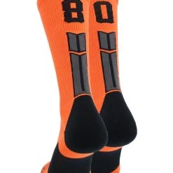 MadSportsStuff Orange And Black Player ID Custom Number Crew Socks For Basketball Lacrosse Volleyball Boys And Girls