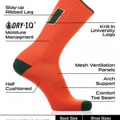 TCK Miami Hurricanes Socks Campus Legend Crew Length All Schools