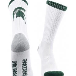 TCK Michigan State Spartans Socks Basic Crew White Socks