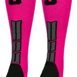 MadSportsStuff Neon Pink And Black Player ID Custom Number Over The Calf Socks For Softball Baseball Football Boys And Girls Baseball Socks