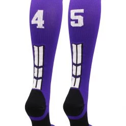 MadSportsStuff Purple Player ID Custom Number Over The Calf Socks For Softball Baseball Football Boys And Girls Softball Socks